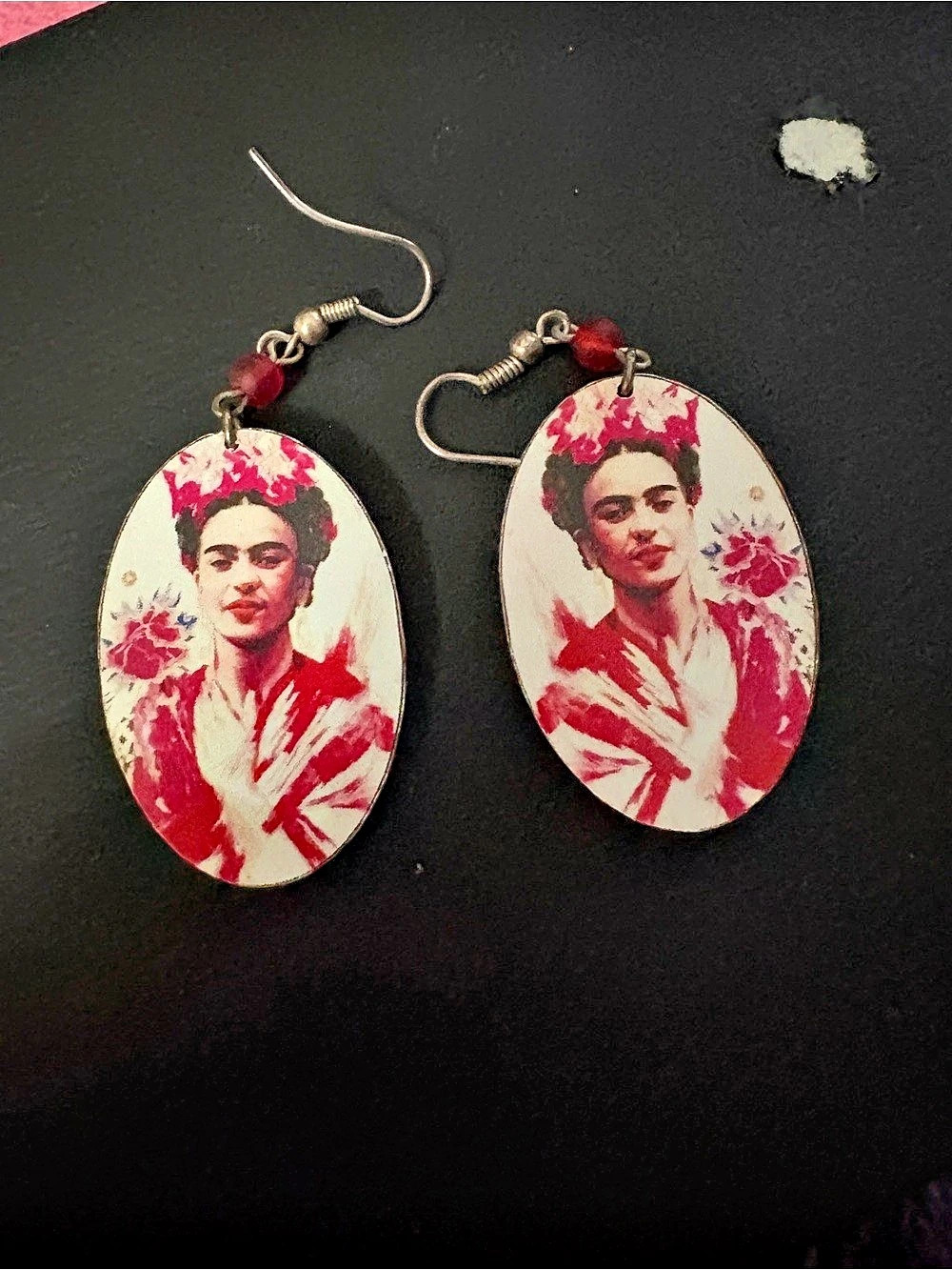 Frida Kahlo Floral Earrings in Red & White